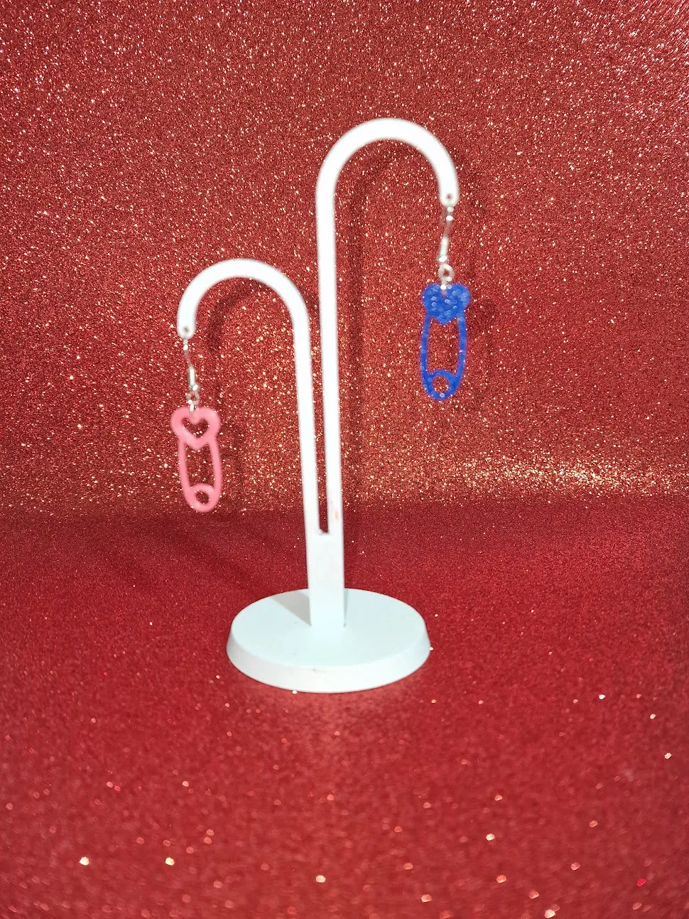 Safety pin heart earrings view 3