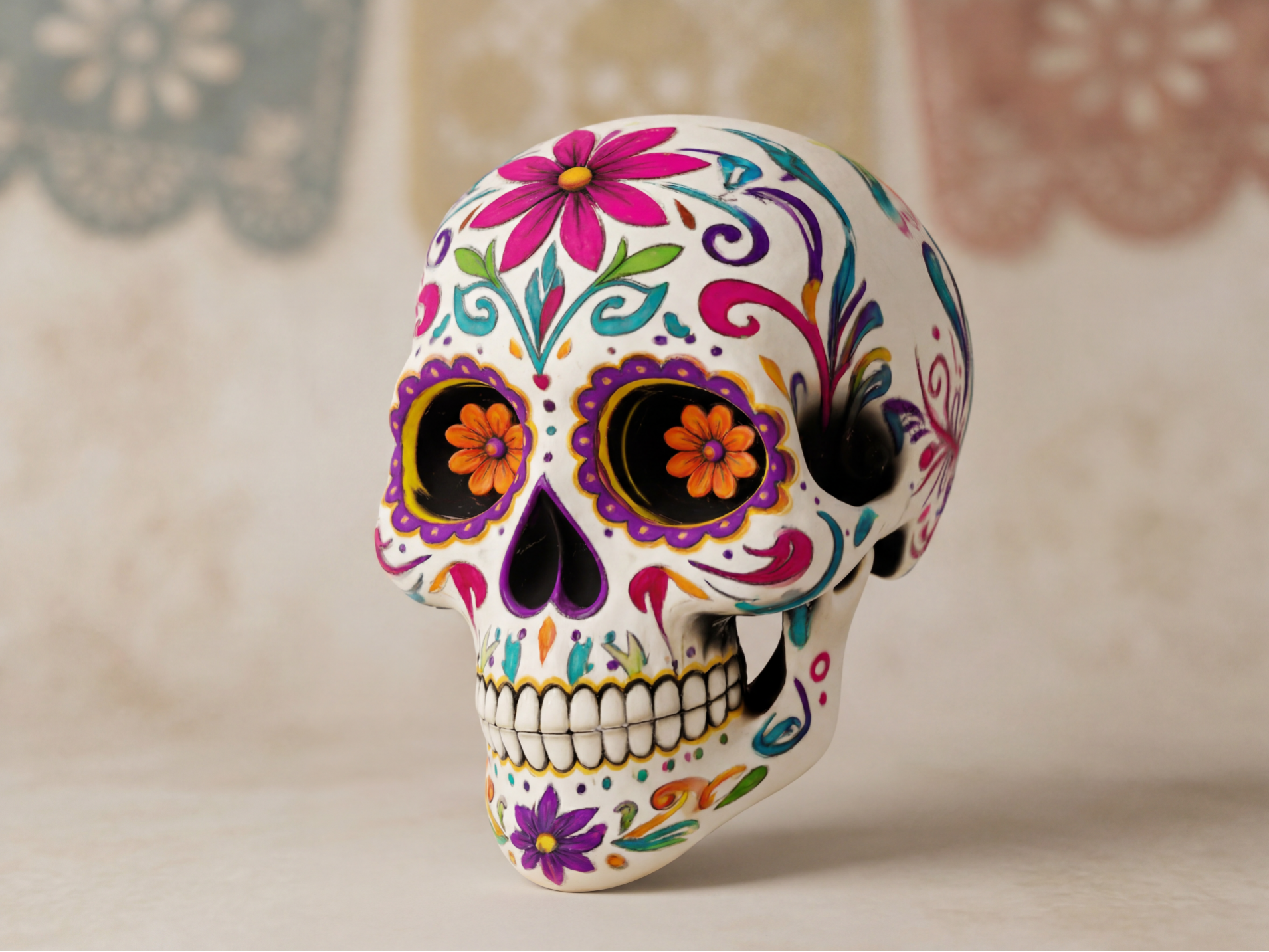 Ornate Floral Sugar Skull – Día de los Muertos