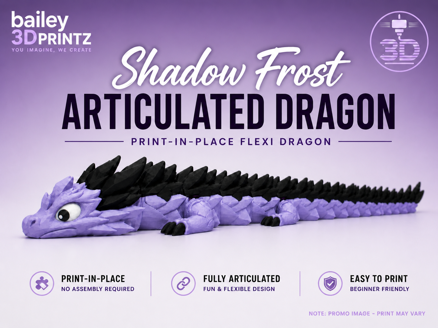Shadow Frost Articulated Dragon (print-in-place)