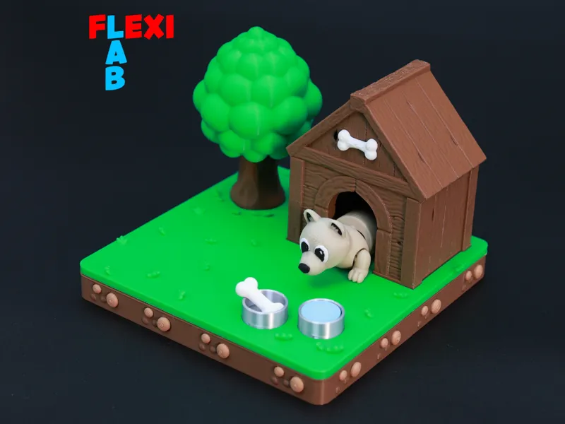 Bewegliches Haustier Flexi Hund Diorama mit Haus