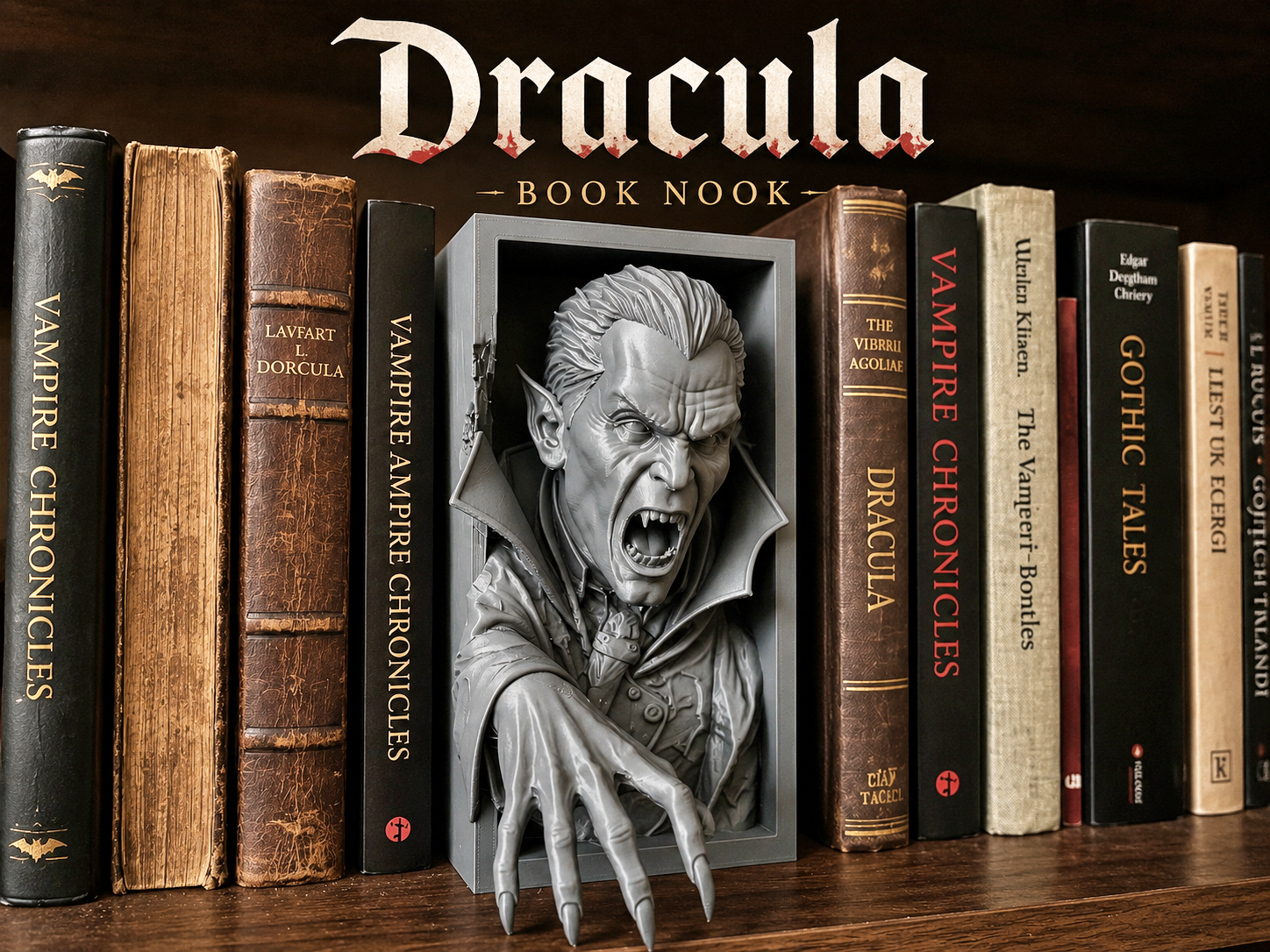 Dracula Book Nook – Gothic Vampire Shelf Insert