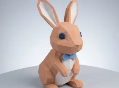 Geometric Low-Poly Rabbit with Bow Tie