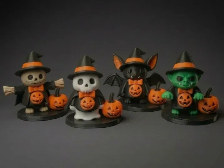 Spooky Chibi Squad - Halloween Team - Free 3D Print Model - MakerWorld