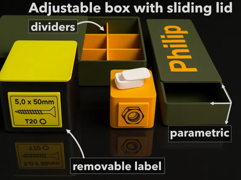 Adjustable box with sliding lid (parametric)
