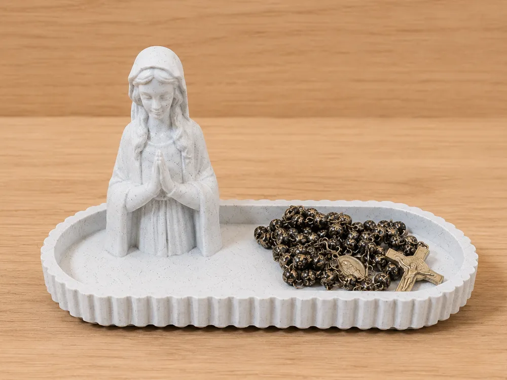 Bandeja organizadora: Bandeja para Rosario con Virgen María. Referencia del modelo original.