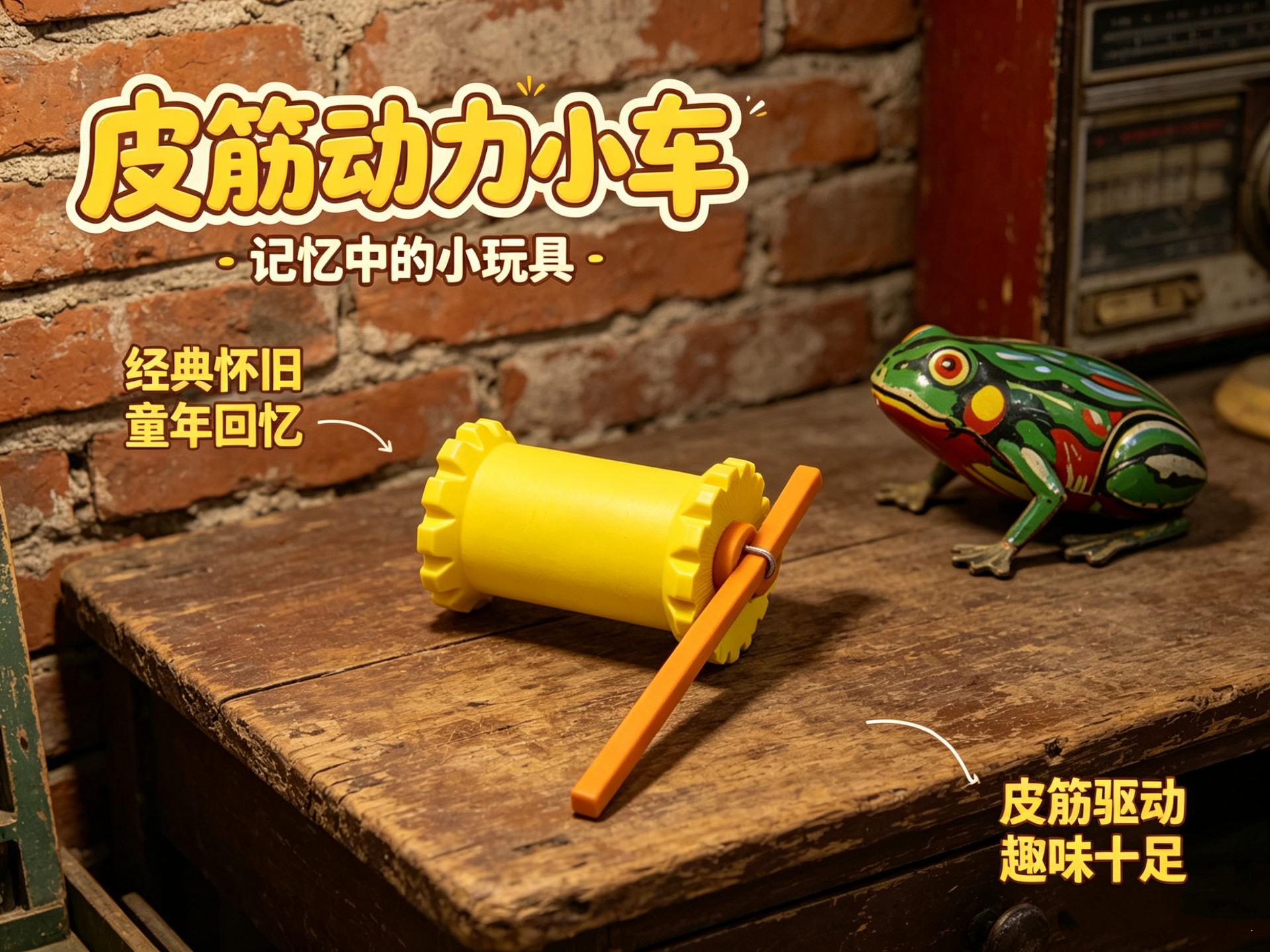 皮筋动力线轴辘轳小车（怀旧儿童玩具）