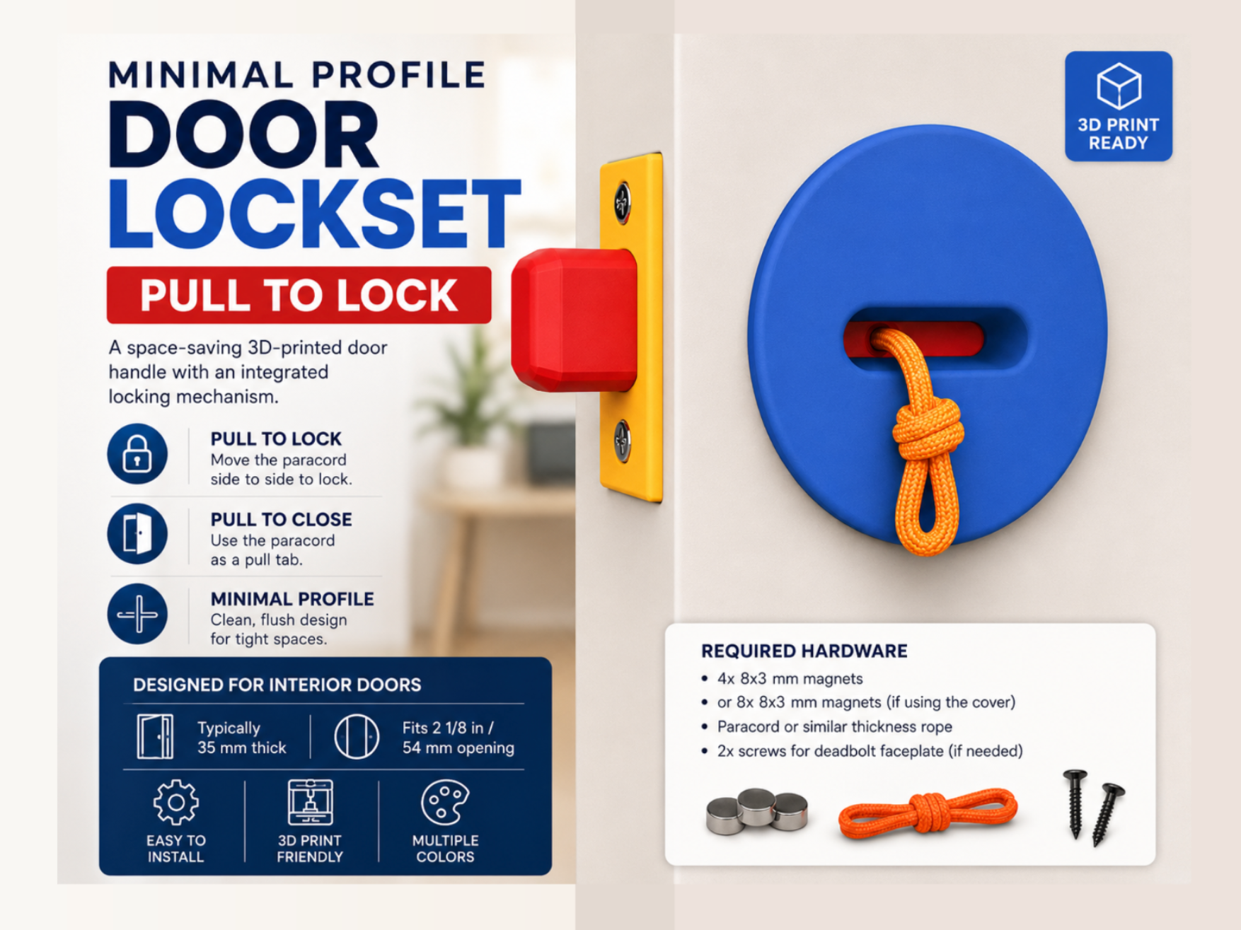 Compact Door Lockset | Pull-to-Lock
