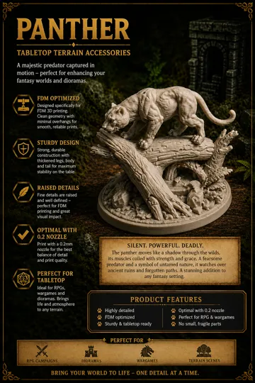 Figura decorativa: Panther on Fallen Tree – Fantasy Miniature — vista de referencia 3