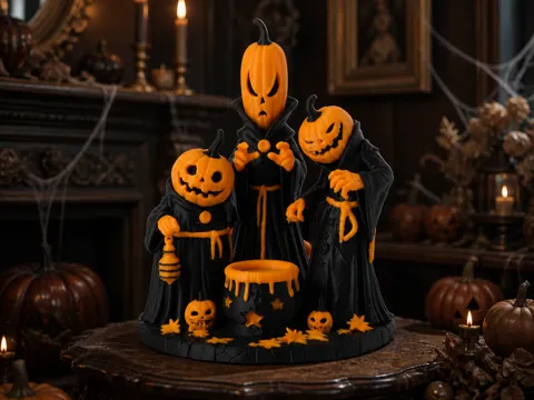 Figura decorativa: Pumpkin Coven Figurine - Fall Halloween Art — referencia de MakerWorld