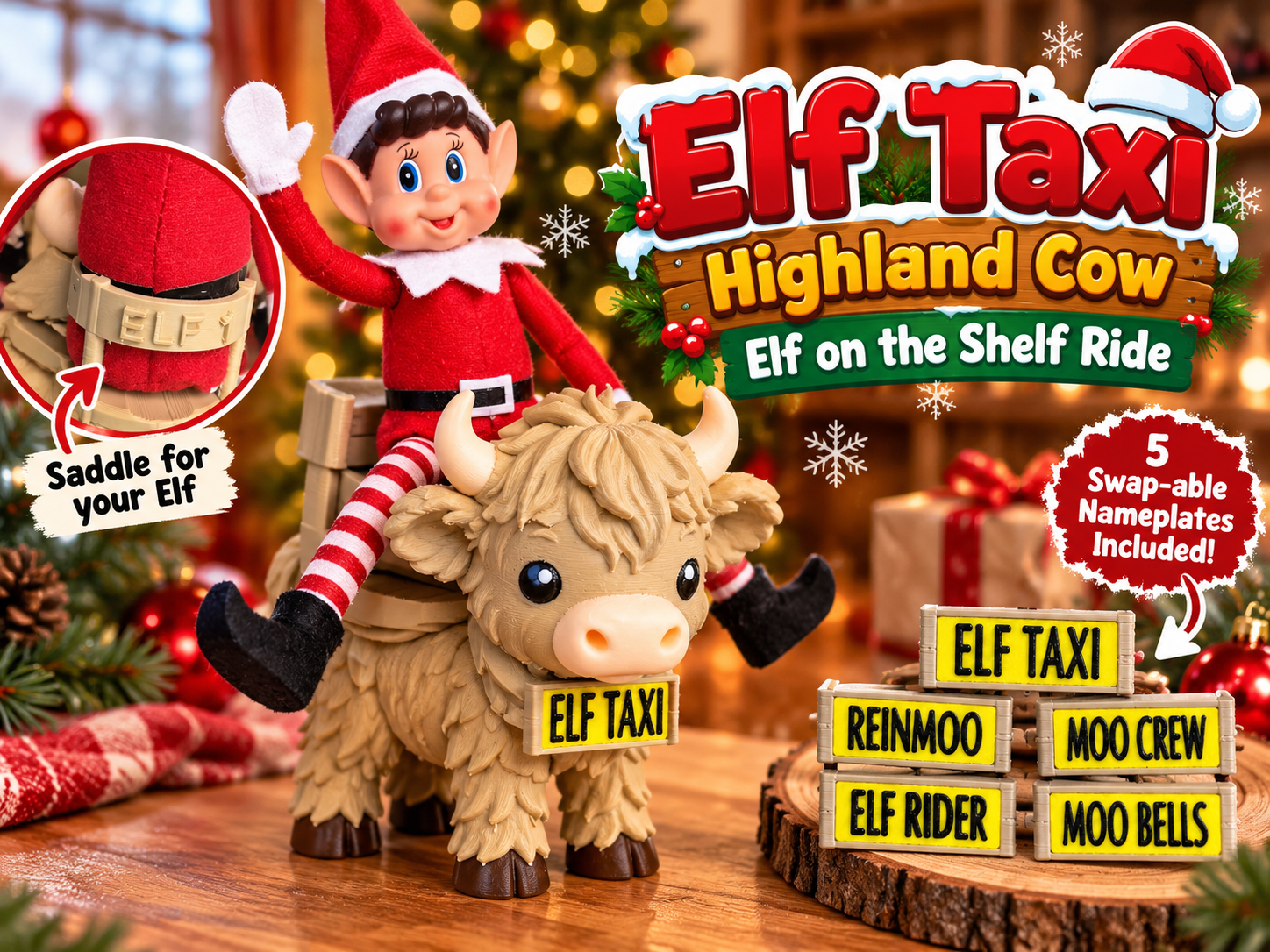 Elf Taxi – Highland Cow Elf on the Shelf Ride - 1