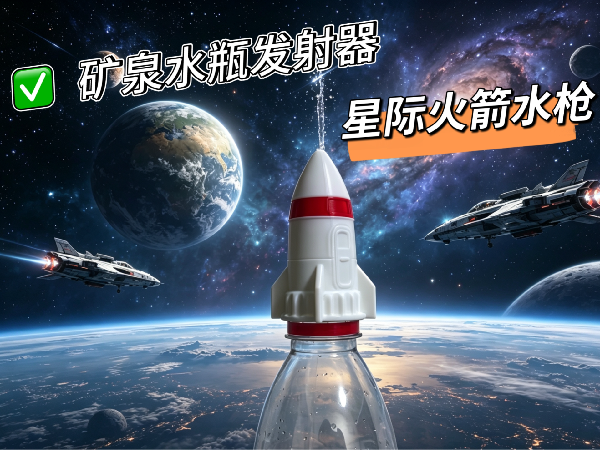 星际火箭水枪 矿泉水瓶盖发射器 夏天打水仗水枪 创意儿童玩具 一体打印无需支撑