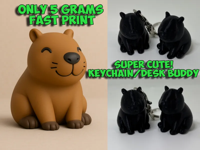 Cute Mini Capybara + Keychain