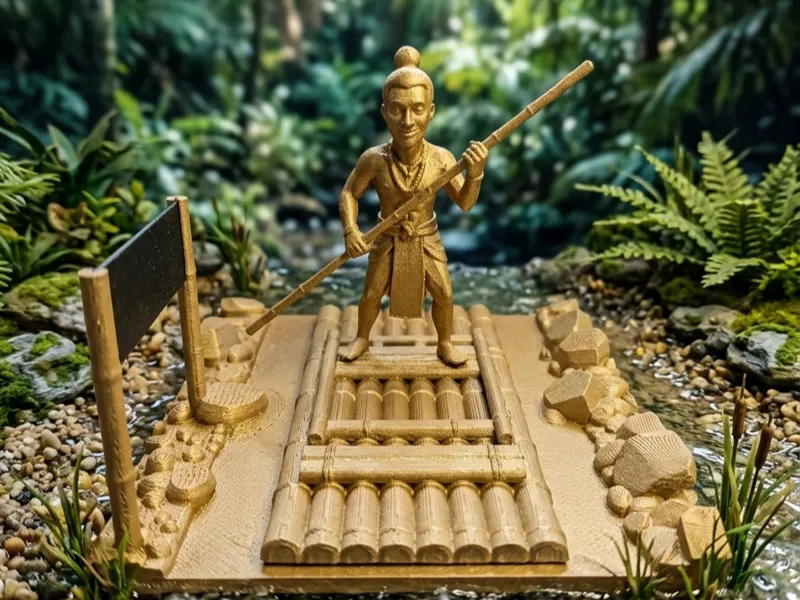 People On The Raft On The River Simple Diorama
