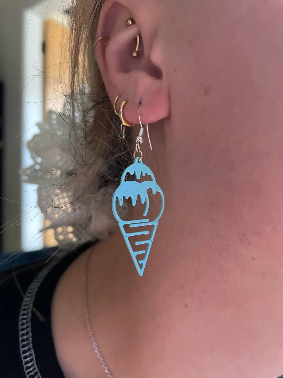 Melting line art Ice Cream Earrings view 2