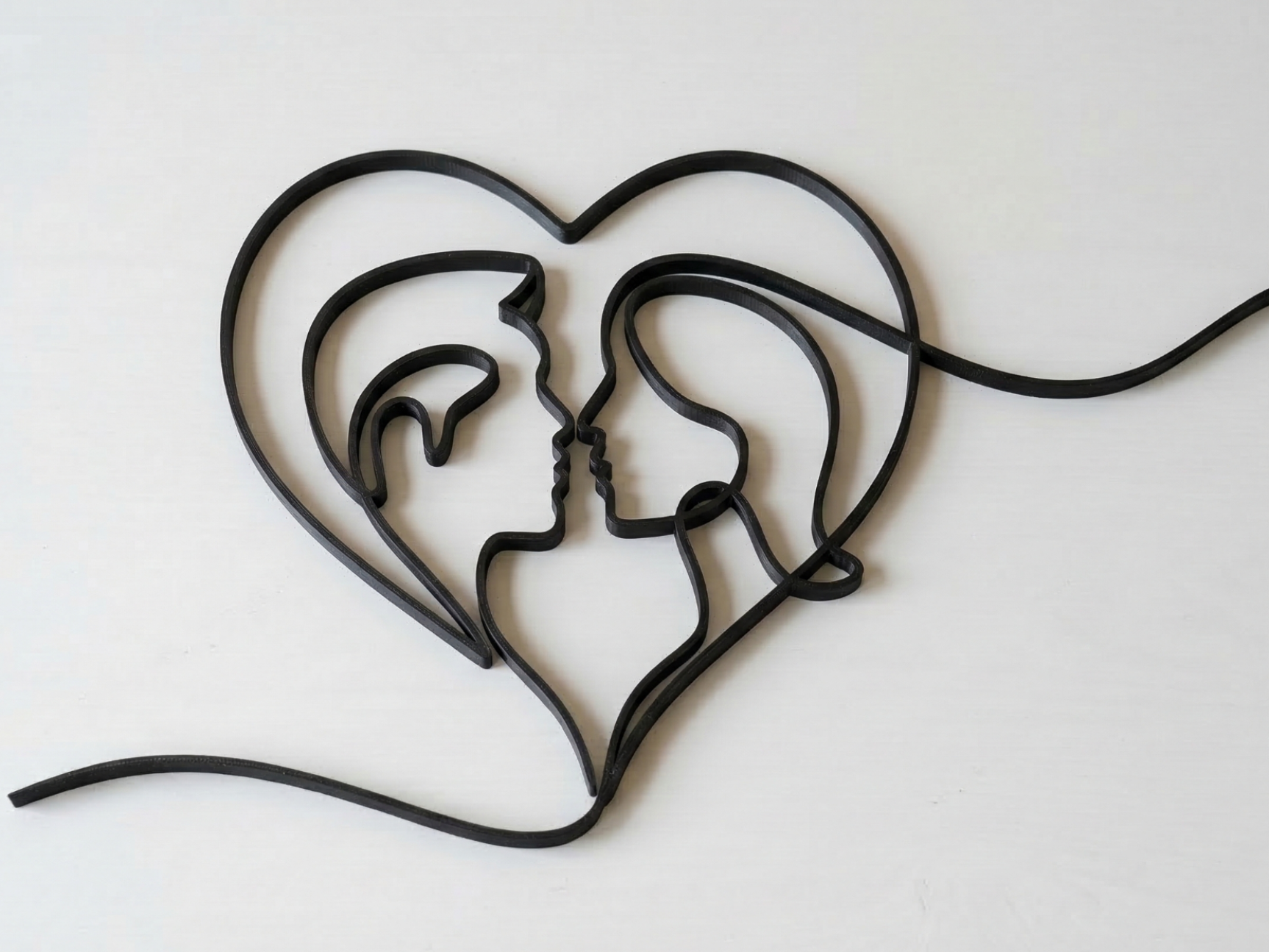 Minimalist Romantic Couple - Line Art Heart Kiss