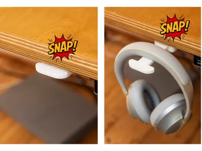 Snappy minimalistic headphone holder