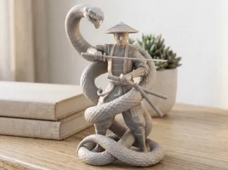 Samouraï & Serpent – Figurine décorative détaillée
