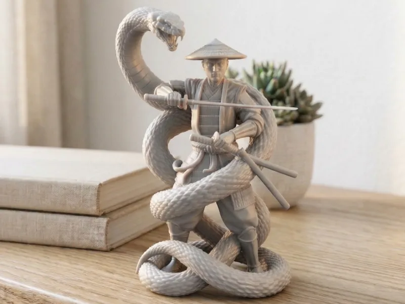 Samouraï & Serpent – Figurine décorative détaillée