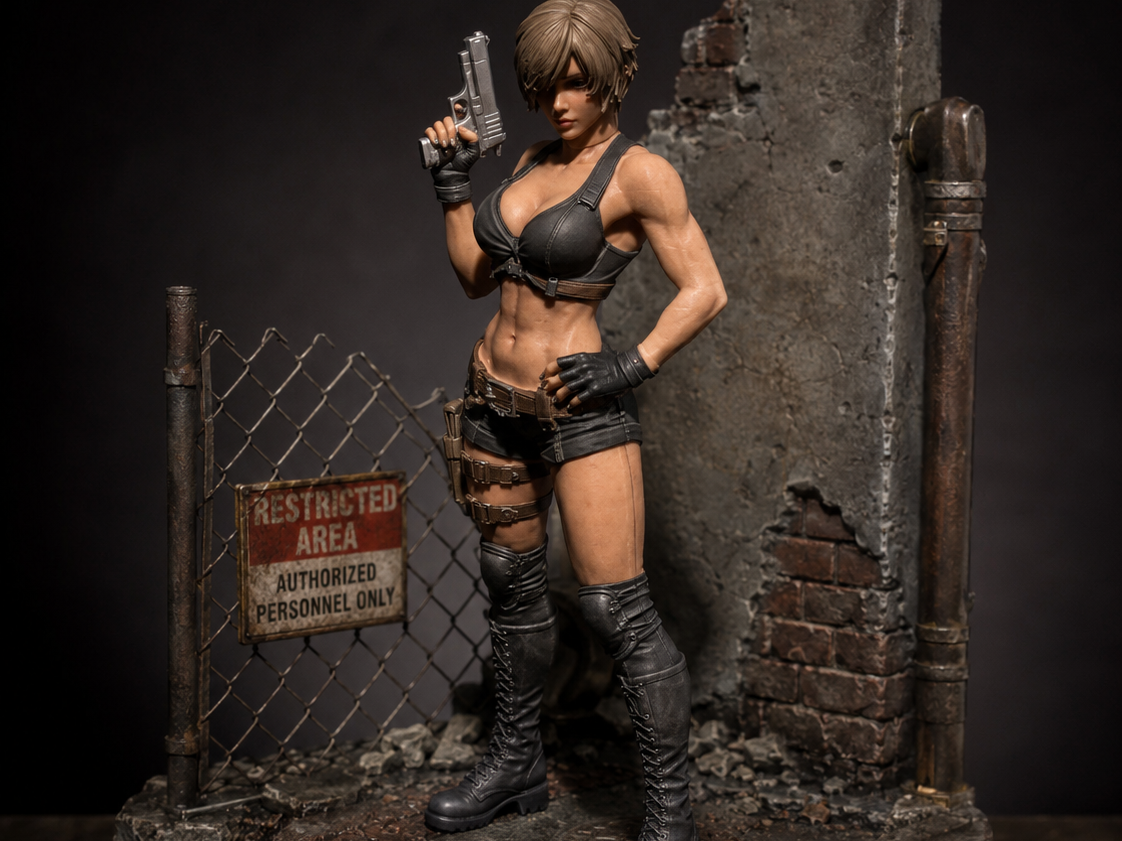 Tactical Pistol Girl Figure Paintable Model