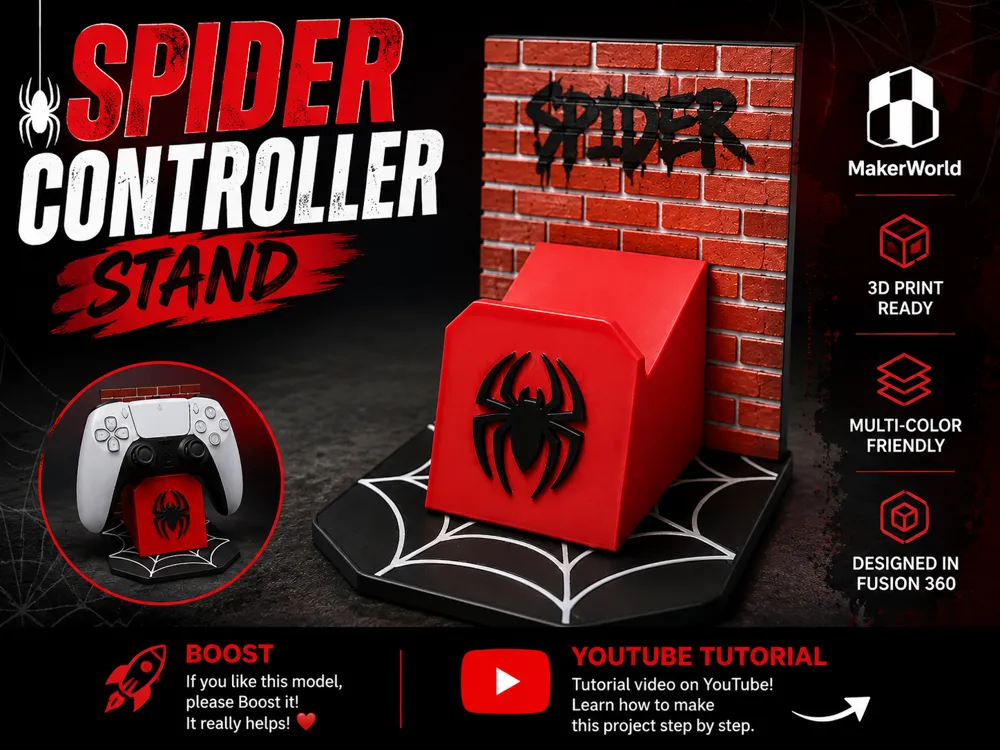 Caja o estuche: Spider-Man PS5 / Xbox Controller Stand. Referencia del modelo original.