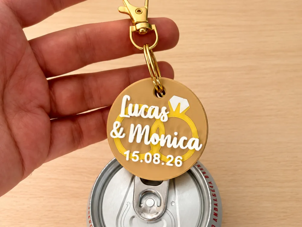 Llavero: Abre latas Llavero de Boda Personalizado Alianzas. Referencia del modelo original.