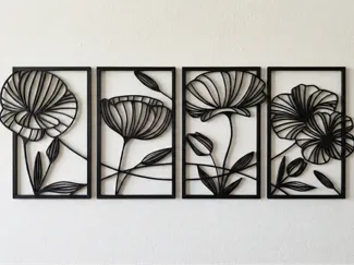 Minimalist Floral Wall Art Collection -4 Panel Set