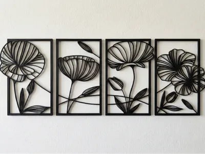Minimalist Floral Wall Art Collection -4 Panel Set