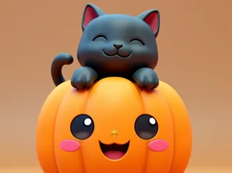 Tiny Halloween Pumpkin with Peekaboo Cat