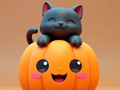 Tiny Halloween Pumpkin with Peekaboo Cat