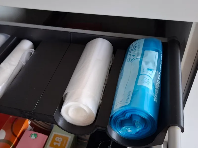 Plastic bag organiser for modern kitchen