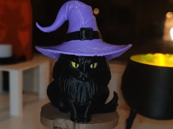 Chat sorcière sur son tabouret