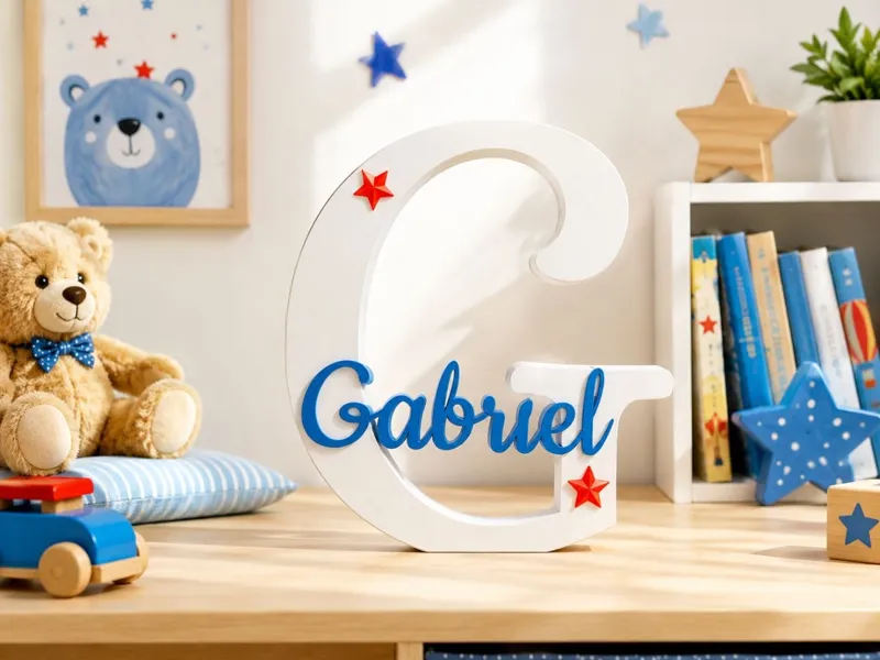 Lettre G prénom Gabriel avec étoiles