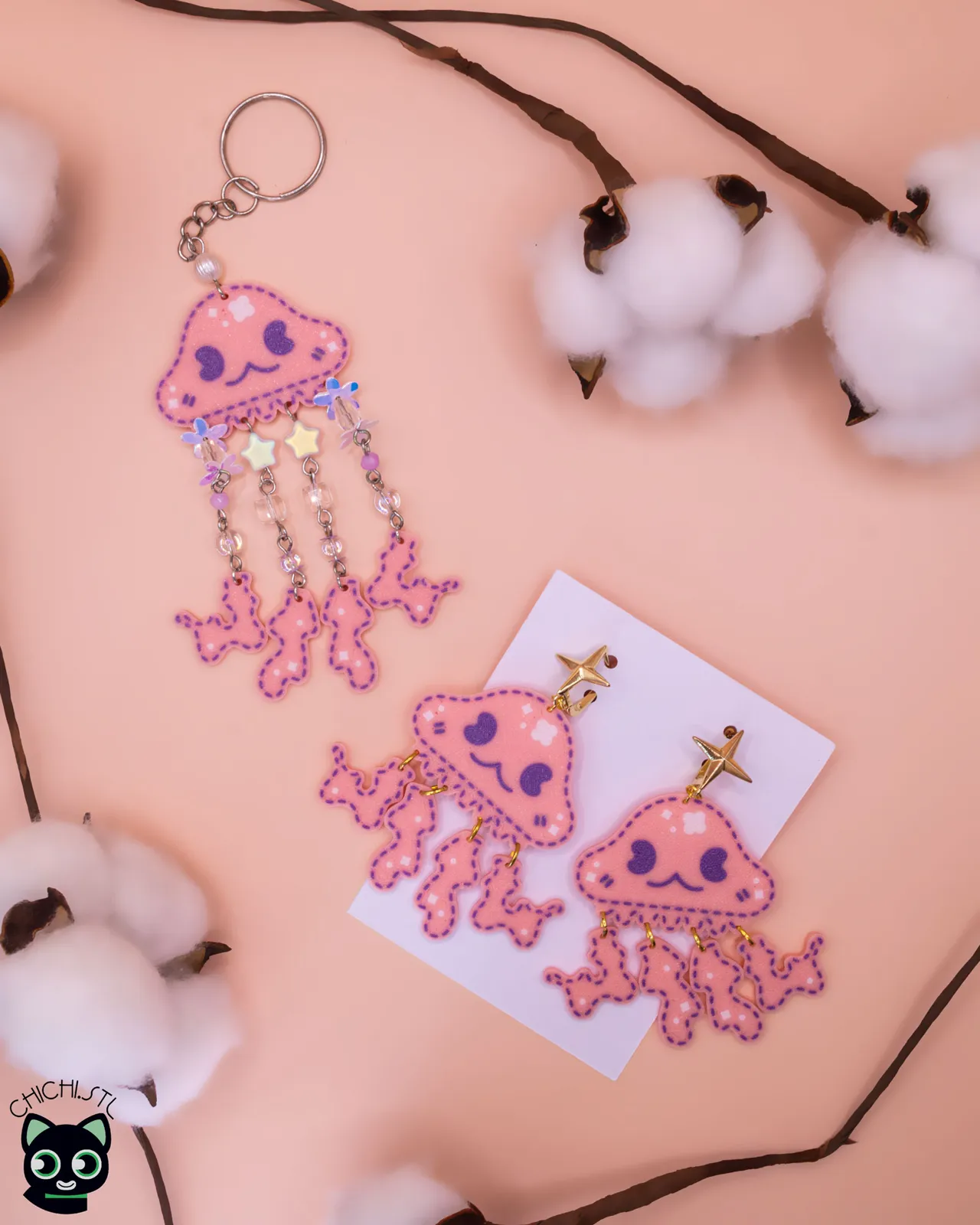 Jellyfish earrings and keychain view 4
