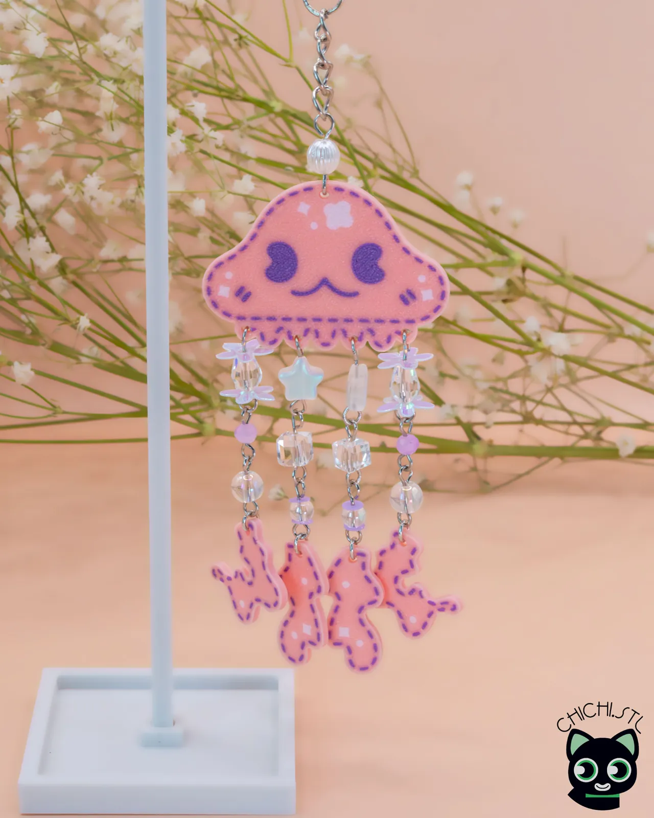 Jellyfish earrings and keychain view 3