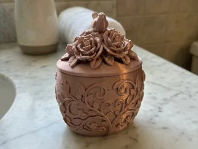 Ornate Floral Jewelry Box & Storage Jar