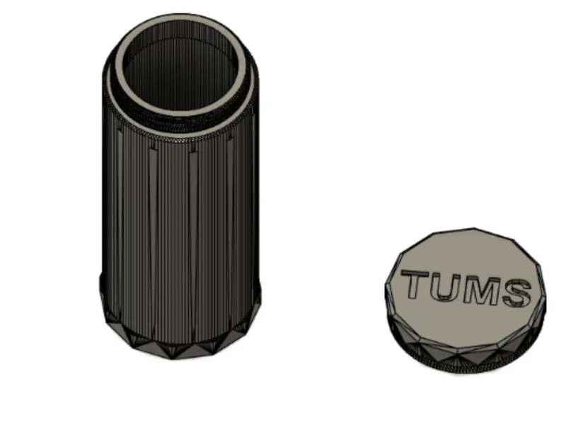 Tums travel pill box with screwtop