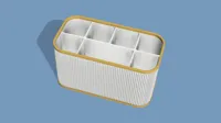 6 small, 1 big middle pocket, toothbrush holder