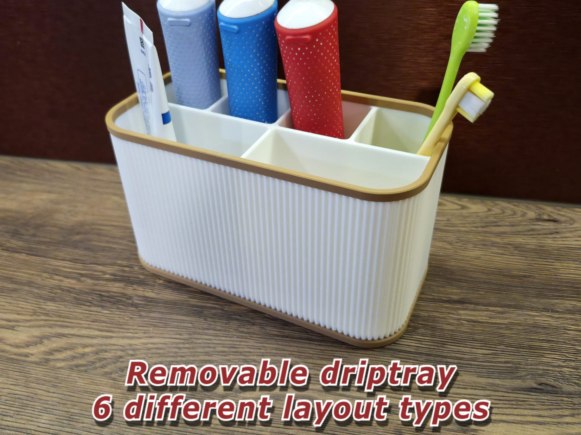 Toothbrush holders, 6 different layouts, driptray