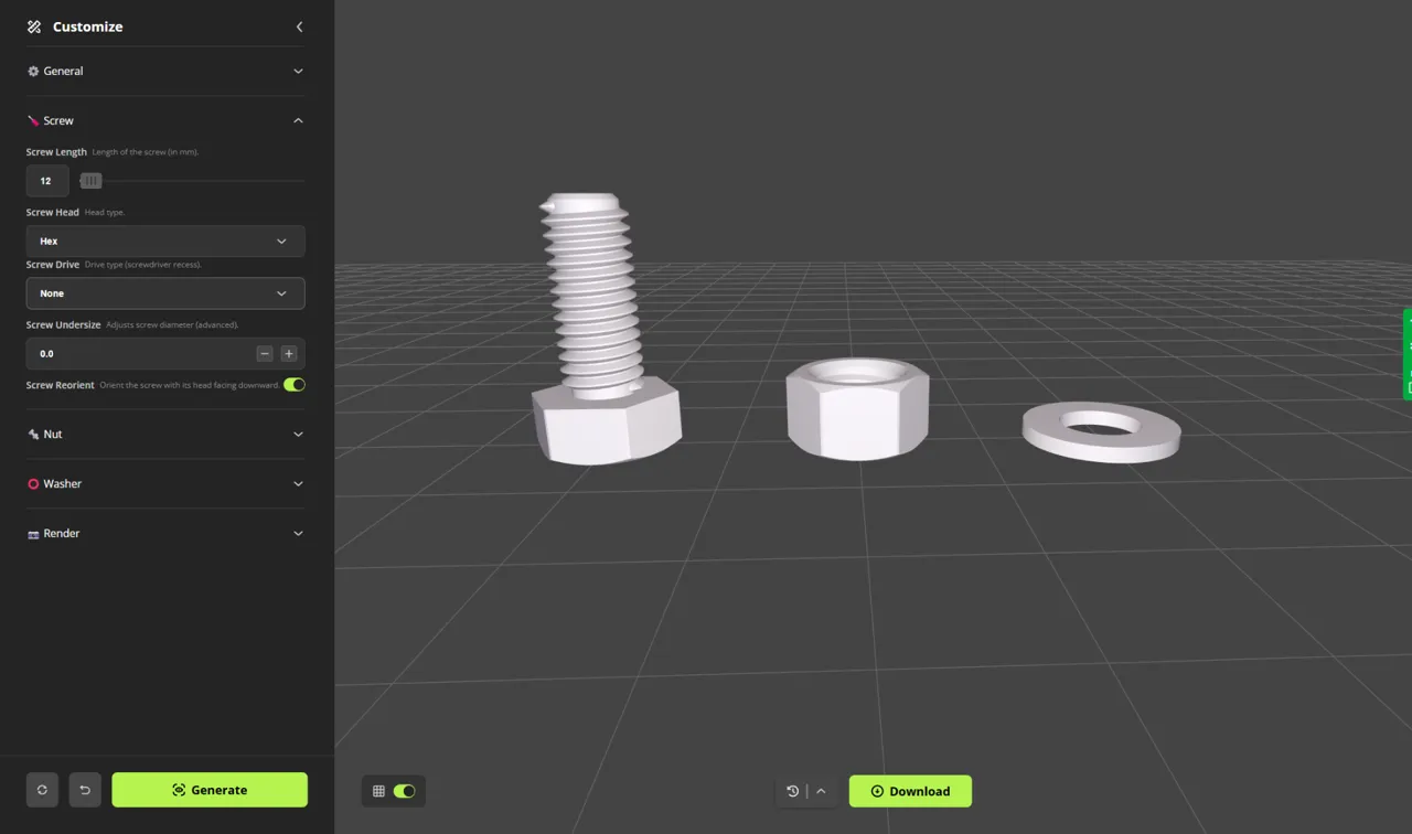 Screw Generator - Parametric Screws, Nuts & Washer view 4
