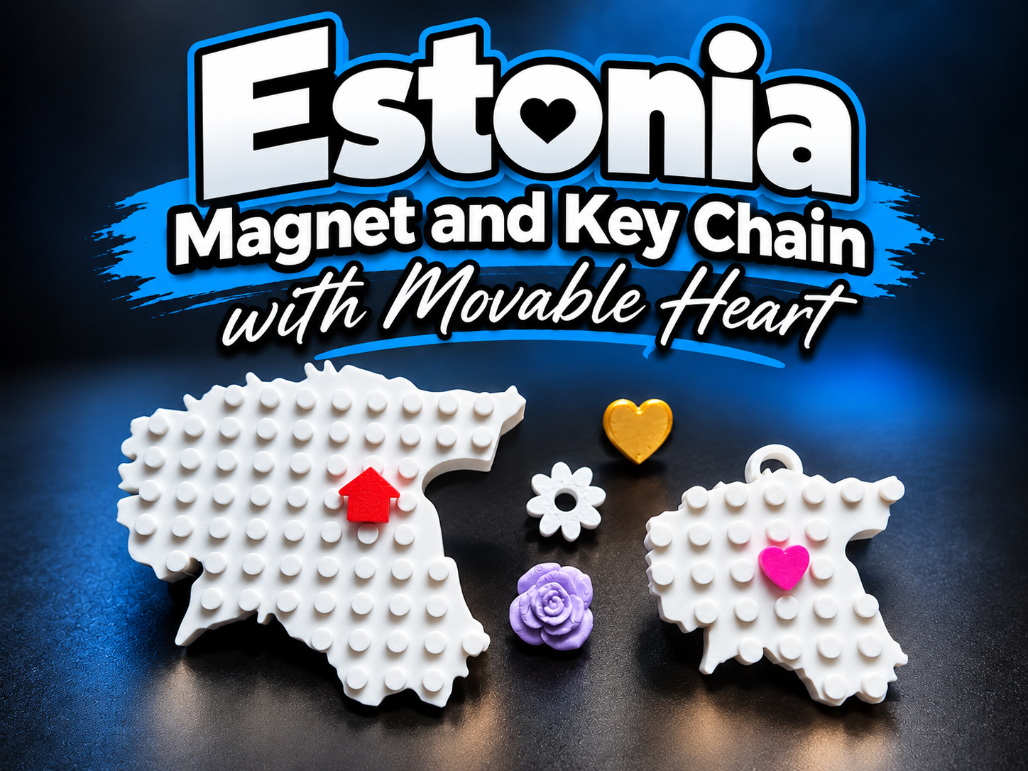 Estonia Magnet & Keychain – Movable Heart 3D model