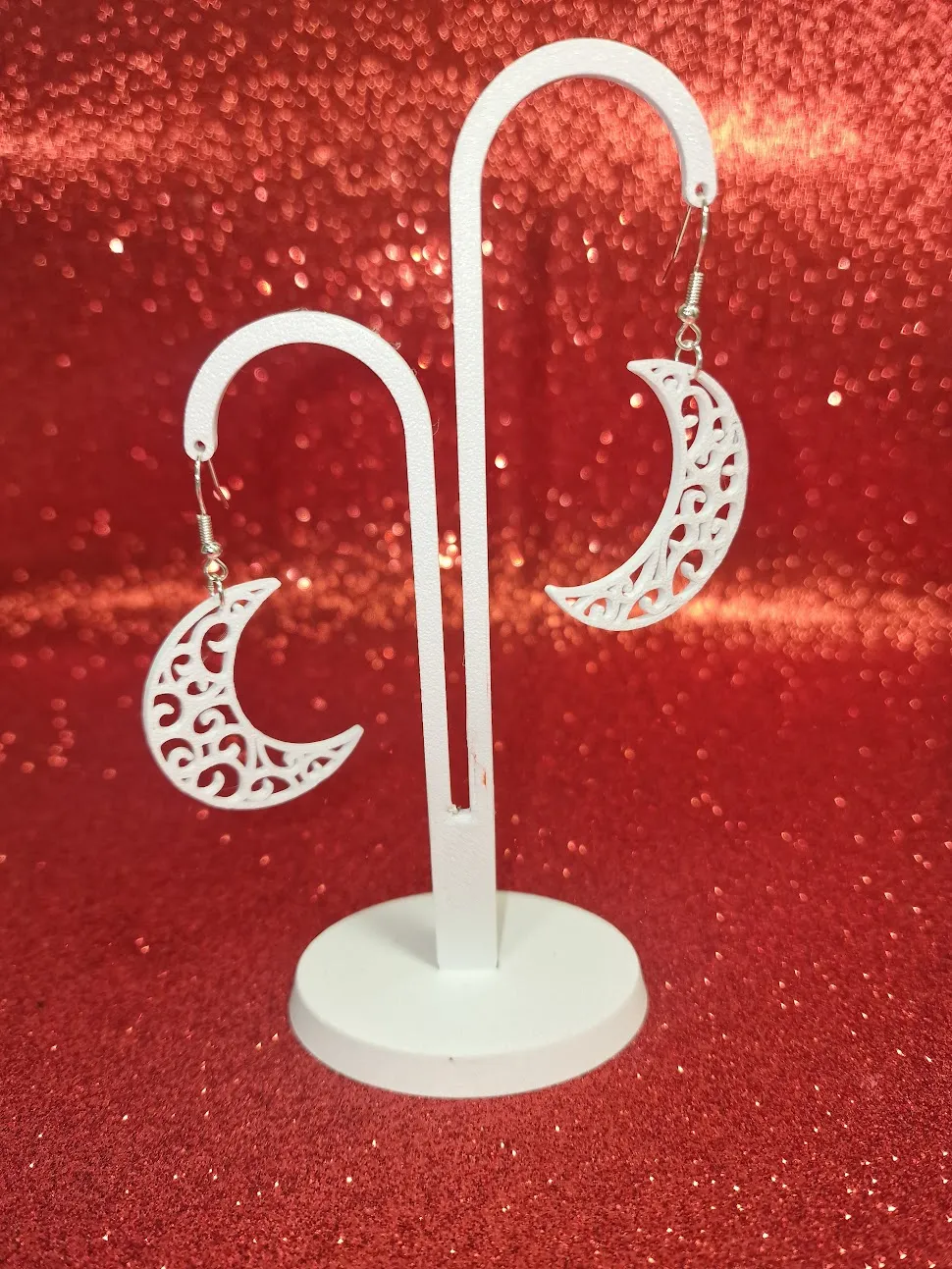 White moon earrings view 3