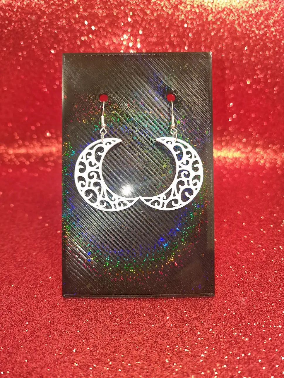 White moon earrings view 2