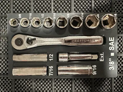 Gridfinity holder for 3/8" Sockets, Wrench, Ext.