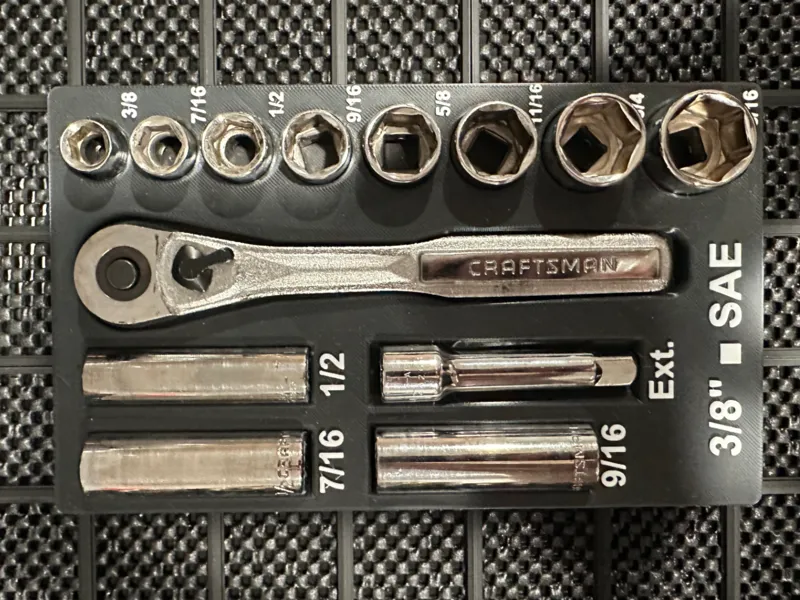 Gridfinity holder for 3/8" Sockets, Wrench, Ext.