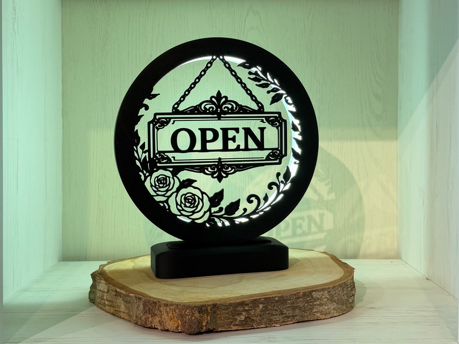 LED Ring Lampe v3 inkl. Rahmen mit OPEN Motiv