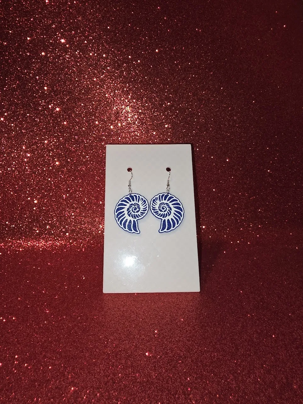 Blue shell earrings view 2