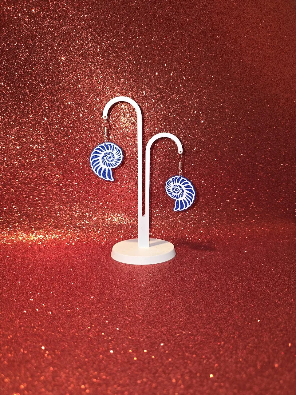 Blue shell earrings view 3