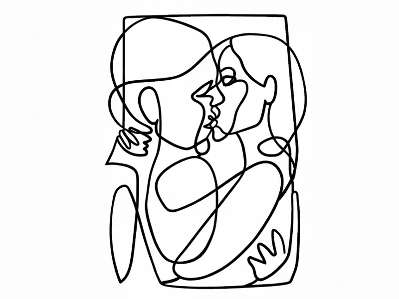 bacio astratto - line art decorazione murale