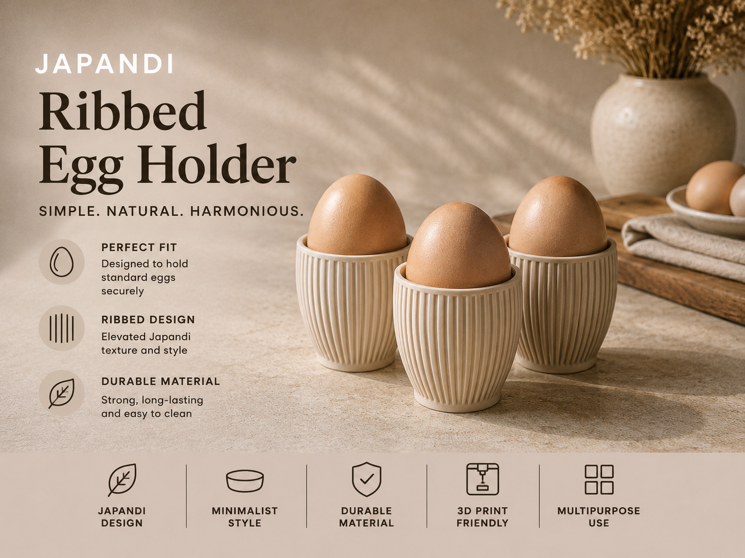 Japandi Ribbed Egg Holder