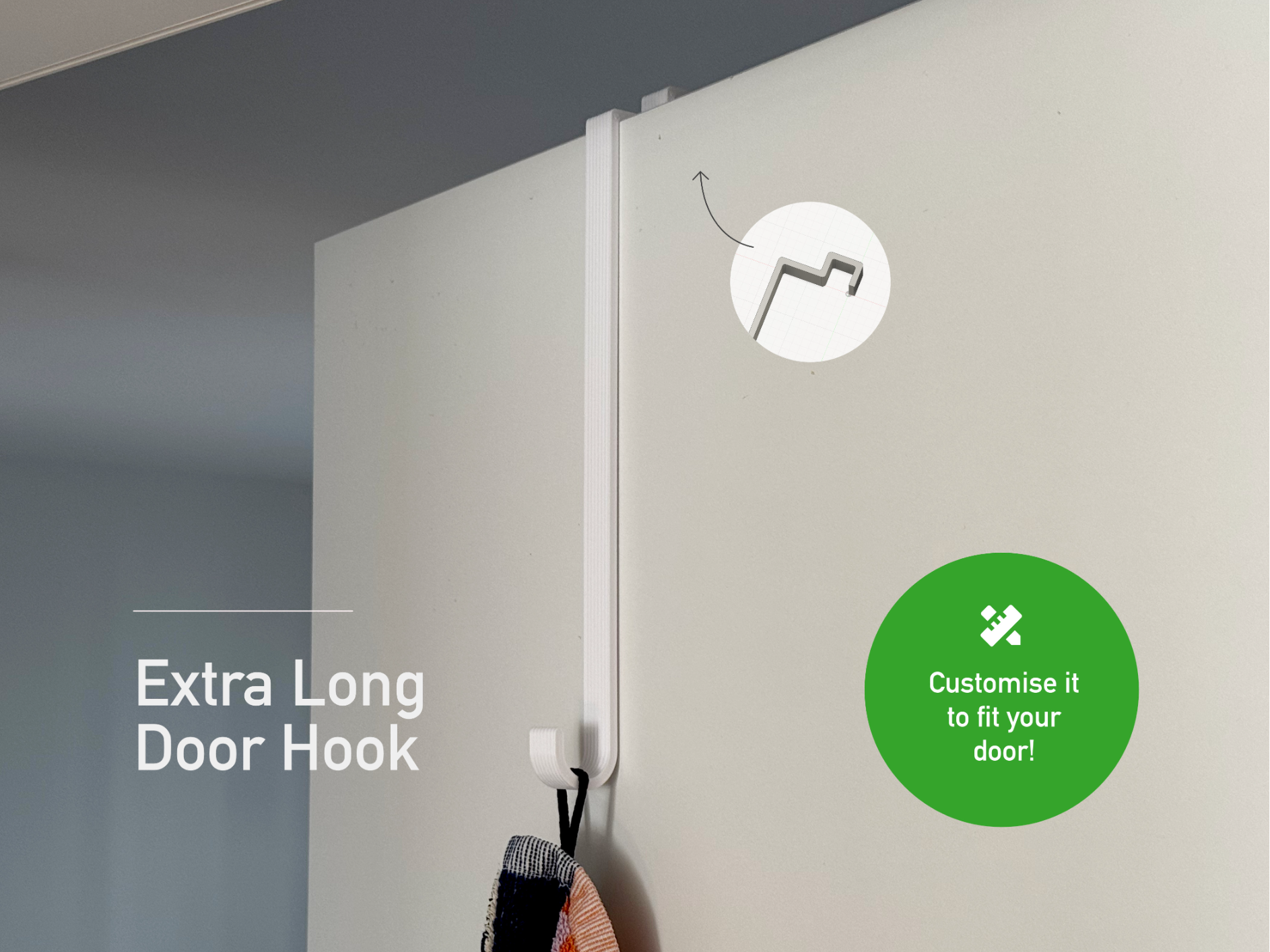 Door Hook – Inside – Extra Long (Customisable)